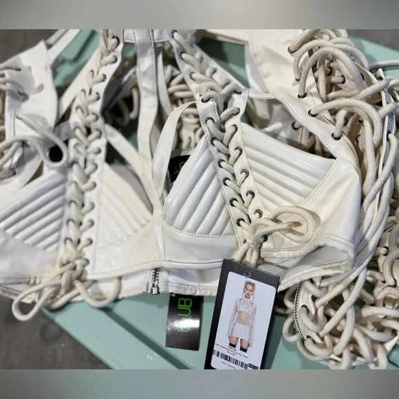 Dolls Kill Rude Awakening Lace Up Top XXL White - Picture 5 of 6